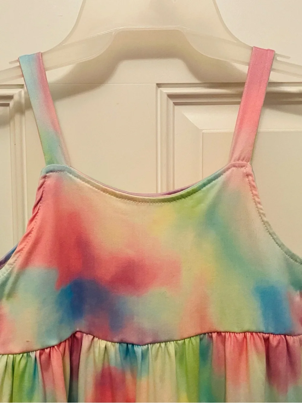 Girls' Pastel Rainbow Tie-Dye Tiered Sundress - Casual Summer Dress